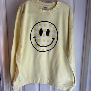 Living Fully Co. by Mallory Ervin Yellow Smiley Checkered Graphic Sweatshirt